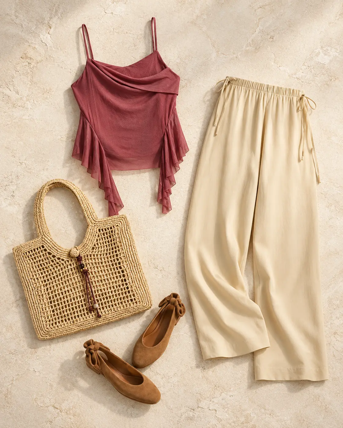 The terracotta resort edit editorial outfit flat lay